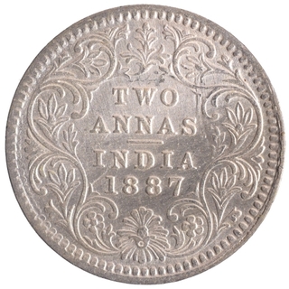 Silver Two Annas Coin of Victoria Empress of Calcutta Mint of 1887.