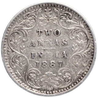 Silver Two Annas Coin of Victoria Empress of Bombay Mint of 1887.