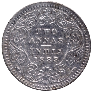 Silver Two Annas Coin of Victoria Empress of Calcutta Mint of 1888.