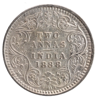 Silver Two Annas Coin of Victoria Empress of Bombay Mint of 1888.