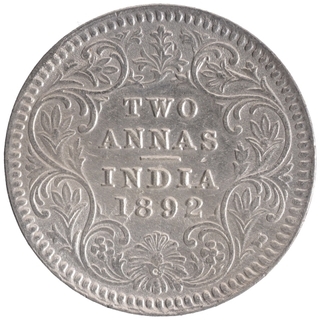 Silver Two Annas Coin of Victoria Empress of Calcutta Mint of 1892.