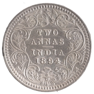 Silver Two Annas Coin of Victoria Empress of Calcutta Mint of 1894.