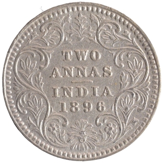 Silver Two Annas Coin of Victoria Empress of Calcutta Mint of 1896.