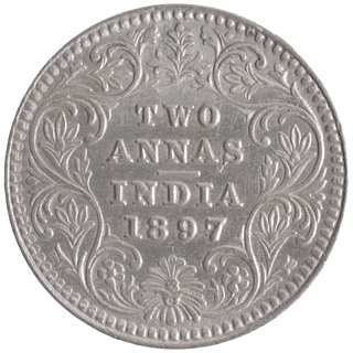 Silver Two Annas Coin of Victoria Empress of Calcutta Mint of 1897.