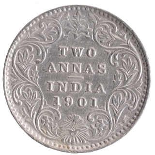 Silver Two Annas Coin of Victoria Empress of Calcutta Mint of 1901.