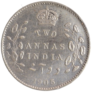 Silver Two Annas Coin of King Edward VII of Calcutta Mint of 1905.