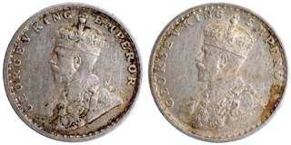 Silver Two Annas Coins of King George V of  Calcutta and Bombay Mint of 1914.