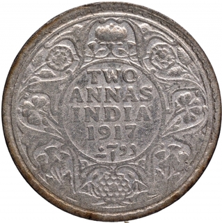 Silver Two Annas Coin of King George V of Calcutta Mint of 1917.