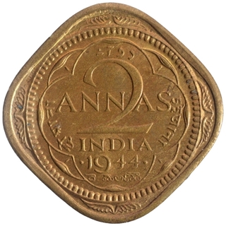 Nickel Brass Two Annas Coin of King George VI of Bombay Mint of 1944.