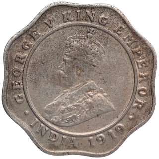 Copper Nickel Four Annas Coin of King George V of Calcutta Mint of 1919.