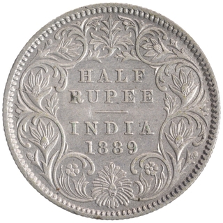 Silver Half Rupee Coin of Victoria Empress of Calcutta Mint of 1889.