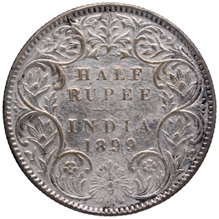 Silver Half Rupee Coin of Victoria Empress of Calcutta Mint of 1899.