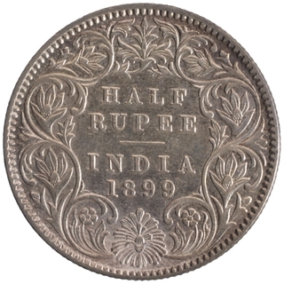 Silver Half Rupee Coin of Victoria Empress of Calcutta Mint of 1899.