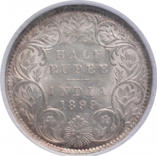 Silver Half Rupee Coin of Victoria Empress of Bombay Mint of 1899.