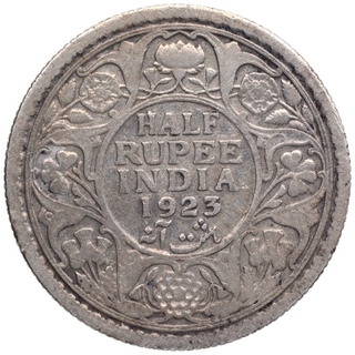 Silver Half Rupee Coin of King George V of Calcutta Mint of 1923.