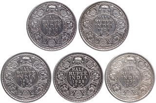 Silver Half Rupee Coins of King George V of Bombay and Calcutta Mint.