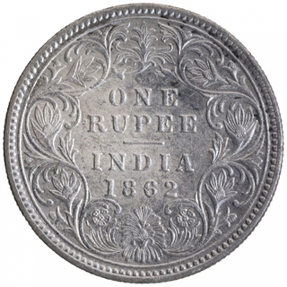 Silver One Rupee Coin of Victoria Queen of Calcutta Mint of 1862.