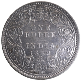 Silver One Rupee Coin of Victoria Queen of  Bombay Mint of 1862.