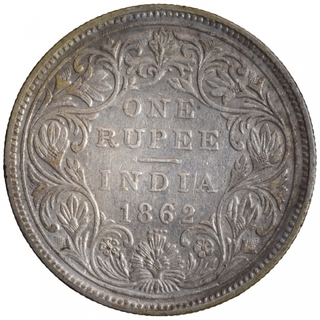 Silver One Rupee Coin of Victoria Queen of Bombay Mint of 1862.