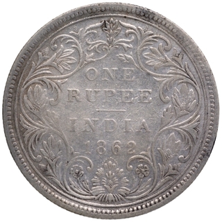 Silver One Rupee Coin of Victoria Queen of Bombay Mint of 1862.