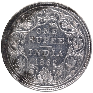 Silver One Rupee Coin of Victoria Queen of Bombay Mint of 1862.