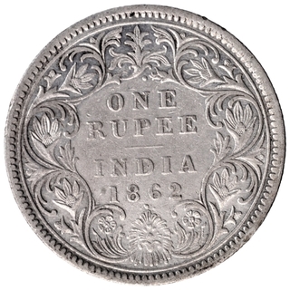 Silver One Rupee Coin of Victoria Queen of Bombay Mint of 1862.