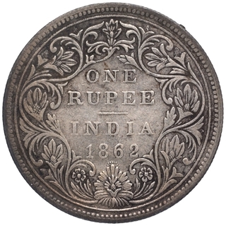 Silver One Rupee Coin of Victoria Queen of Bombay Mint of 1862.