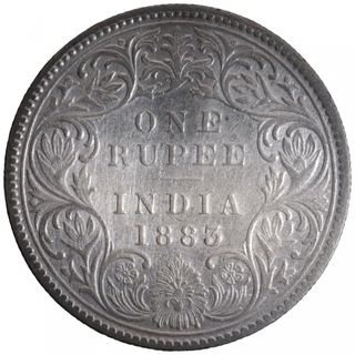 Silver One Rupee Coin of Victoria Empress of Bombay Mint of 1883.