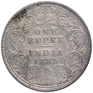 Silver One Rupee Coin of Victoria Empress of Calcutta Mint of 1885.