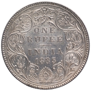 Silver One Rupee Coin of Victoria Empress of Bombay Mint of 1885.