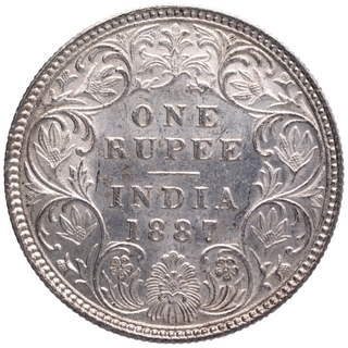 Silver One Rupee Coin of Victoria Empress of Bombay Mint of 1887.