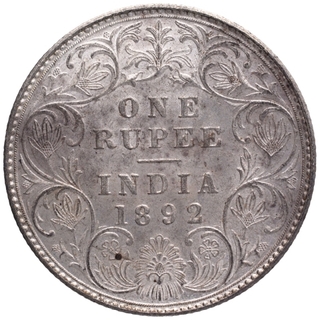 Silver One Rupee Coin of Victoria Empress of Bombay Mint of 1892.