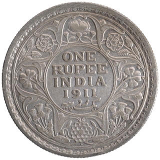 Silver One Rupee Coin of King George V of Bombay Mint of 1911.