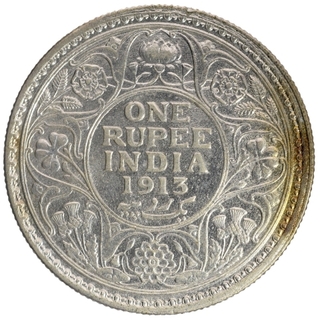 Silver One Rupee Coin of King George V of Calcutta Mint of 1913.