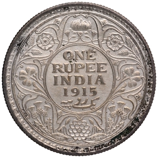 Silver One Rupee Coin of King George V of Calcutta Mint of 1915.