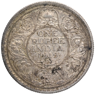 Silver One Rupee Coin of King George V of Bombay Mint of 1919.