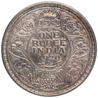 Silver One Rupee Coin of King George V of Calcutta Mint of 1920.