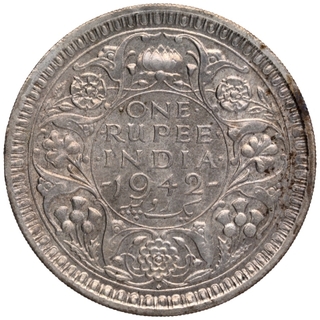 Silver One Rupee Coin of King George VI Bombay Mint of 1942.