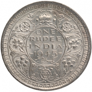 Silver One Rupee Coin of King George VI of Bombay Mint of 1945.