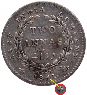 Error Silver Two Annas Coin of Victoria Queen of Calcutta Mint of 1841.