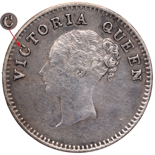 Error Silver Two Annas Coin of Victoria Queen of Calcutta Mint of 1841.