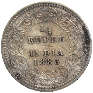 Error Silver Quarter Rupee Coin of Victoria Empress of 1883.