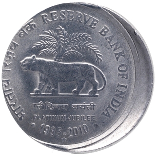 Error Steel One Rupee Coin of Reserve Bank of India Platinum Jubilee of Republic India of Hyderabad Mint of 2010.