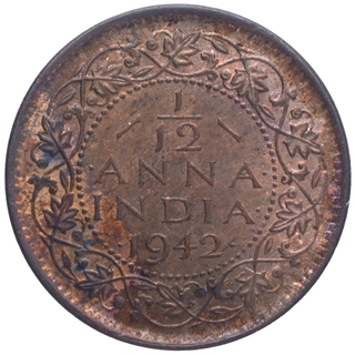 Copper One Twelfth Anna Coin of King George VI of Bombay Mint of 1942.