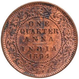 Copper One Quarter Anna Coin of Victoria Empress of Calcutta Mint of 1894.