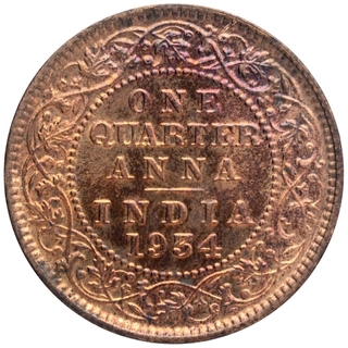 Copper One Quarter Anna Coin of King George V of Calcutta Mint of 1934.