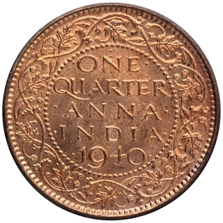 Bronze One Quarter Anna Coin of King George VI of Bombay Mint of 1940.