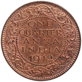 Bronze One Quarter Anna Coin of King George VI of Calcutta Mint of 1942.