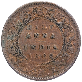 Copper Half Anna Coin of Victoria Queen of Bombay Mint of 1862.