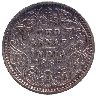 Silver Two Annas Coin of Victoria Empress of Bombay Mint of 1887.